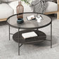Modern Round Glass & Slate Coffee Cocktail Table with Storage Shelf