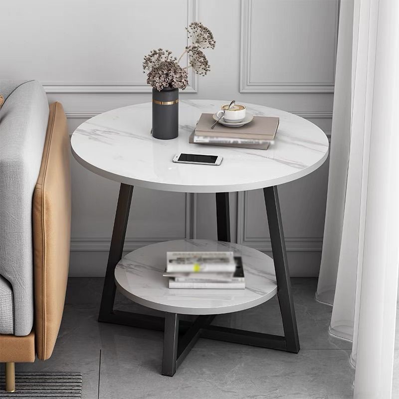 Cross Legs Base Design Cocktail Table Artificial wood Black/white Top Round Coffee Table