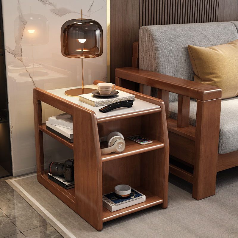 Modern Rectangle Wood/Slate Top Side Table 20.5