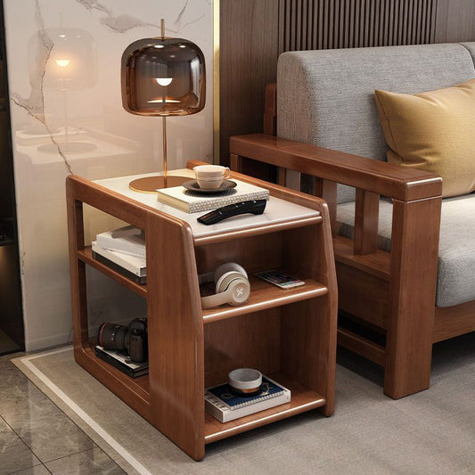 Tavolo laterale in legno/ardesia moderno in legno/ardesia da 20,5 "tavolo da estremità alto con ripiani