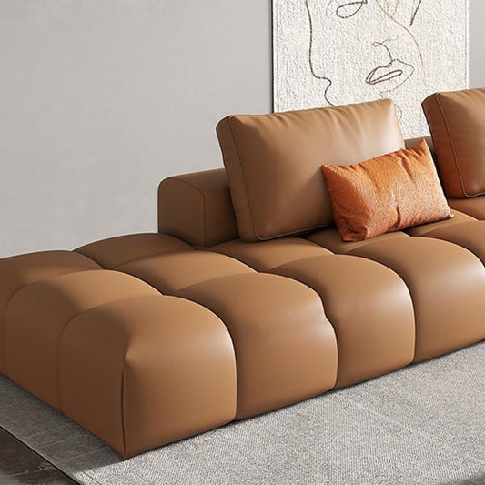 Nordic Genuine Leather Square Arm Stationary Living Room Sofa Chaise