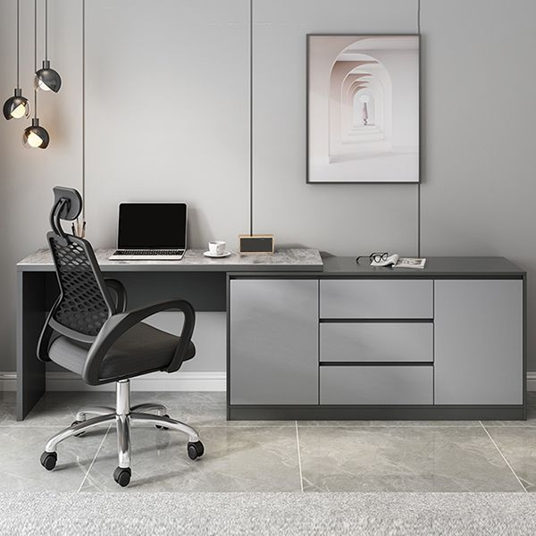 Grijze 3-lads houten ijdelheid kleedtafel met make-uptafel en ontlasting