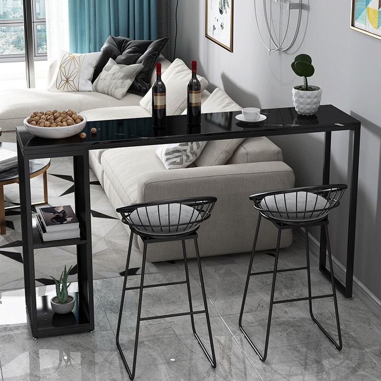 Glam Iron Bar Dining Table with Faux Marble Top Indoor Bistro Table with Shelf Clearhalo 'Bar Furniture' 'Bar Tables' 'bar_tables' 'furn' 'furn_bar_tables' 'Furniture' 'furniture_bar_tables' 'Kitchen & Dining Furniture' 1200x1200_1b77b144-f7da-49fa-ae1f-36f689df8176