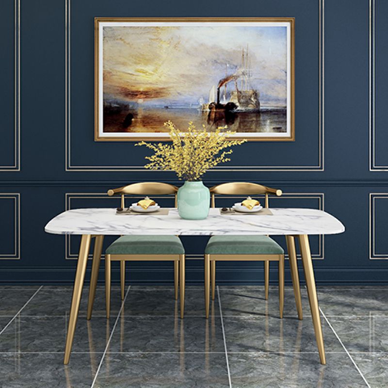 Glam 4 Legs Dining Table Stone Top Table with Metal Base for Dining Room Clearhalo 'Dining Tables & Seating' 'Dining Tables' 'dining_table' 'furn' 'furn_dining_table' 'Furniture' 'Kitchen & Dining Furniture' 1200x1200_1b7cf888-27f1-4e0f-a4a2-4802f6777918