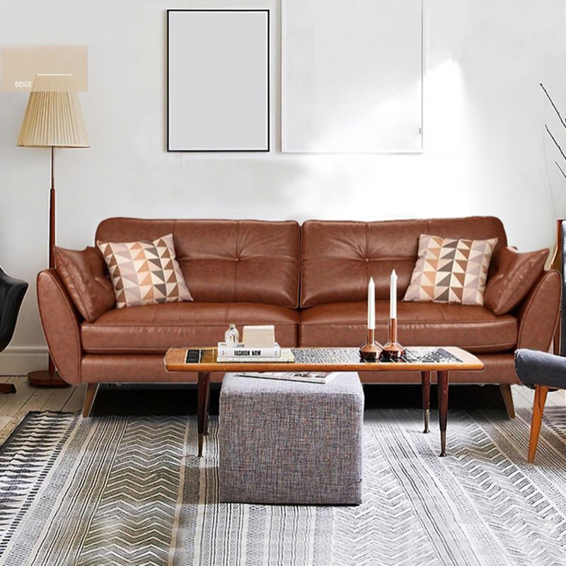 Genuine Leather Flared Arm Sofa Modern Jewel-tuft Wood Legs Sofa Clearhalo 'furn' 'furn_sofas' 'Furniture' 'furniture_sofas' 'kitchen' 'kitchen_sofas' 'Living Room Furniture' 'Sofa' 'sofas' 1200x1200_1b84e771-de3b-4779-a4ad-56ba8bdf3f6b