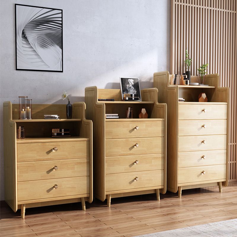 Glam Bedroom Storage Chest Vertical Rubber Wood Chest with Drawers