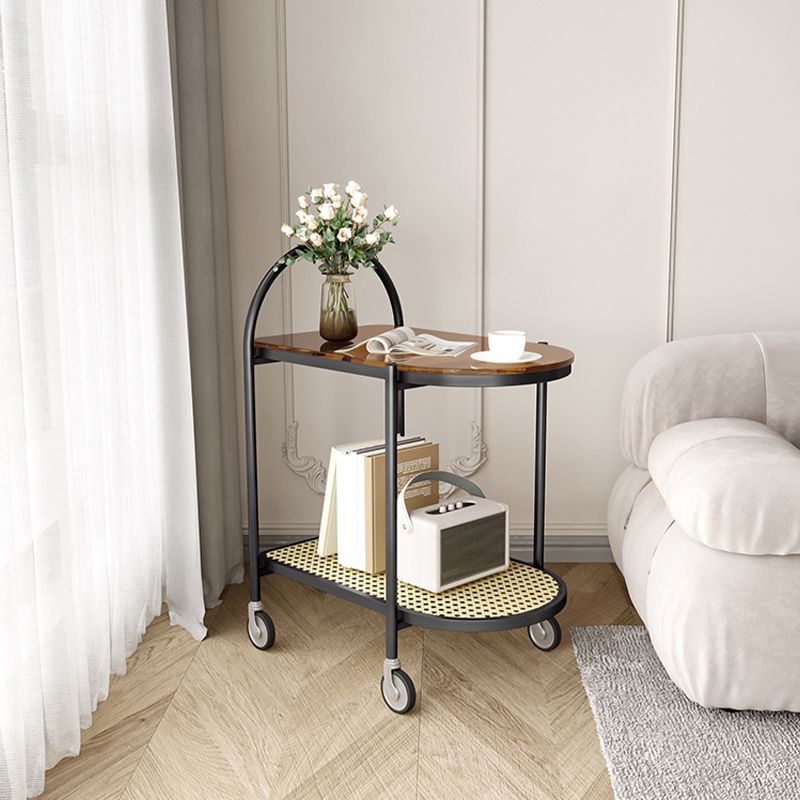 Mesa moderna de la esquina de vidrio mesa lateral de doble nivel con almacenamiento