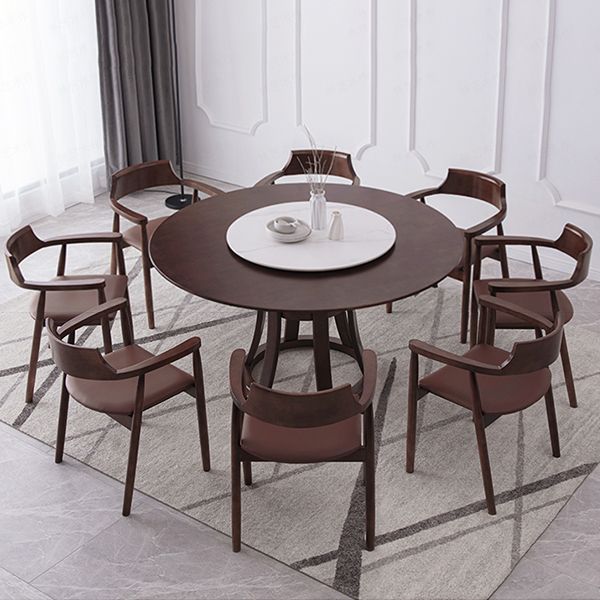 Modern Style Solid Wood Dining Table Brown Round Table with Pedestal Base Clearhalo ' dining_table' 'Dining Tables & Seating' 'Dining Tables' 'furn' 'furn_dining_table' 'Furniture' 'furniture_dining_table' 'Kitchen & Dining Furniture' 'kitchen&dining_furn' 'kitchen' 'kitchen_dining_table' 1200x1200_1b8e75b7-12de-4b04-9666-33a4497682e7