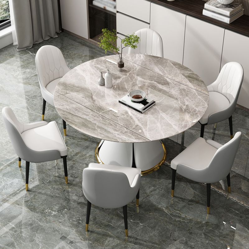 Contemporary Round Dining Table Sintered Stone Table with White Pedestal Base,53.1"L x 53.1"W x 30"H Clearhalo ' dining_table' 'Dining Tables & Seating' 'Dining Tables' 'furn' 'furn_dining_table' 'Furniture' 'furniture_dining_table' 'Kitchen & Dining Furniture' 'kitchen&dining_furn' 'kitchen' 'kitchen_dining_table' 1200x1200_1b8fe35b-28fa-44b8-9d85-40b6e59774a6
