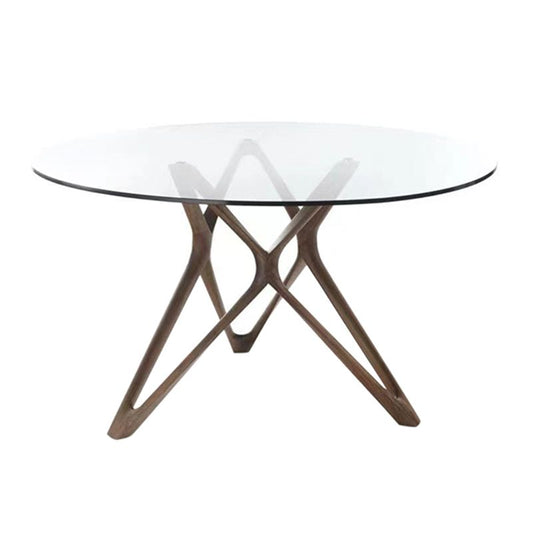 Modern Round Glass Desktop Dining Table Walnut Base for Dining Room Clearhalo 'Dining Tables & Seating' 'Dining Tables' 'dining_table' 'furn' 'furn_dining_table' 'Furniture' 'Kitchen & Dining Furniture' 1200x1200_1b91ec24-ff7e-4113-8a21-2f42fe221a36