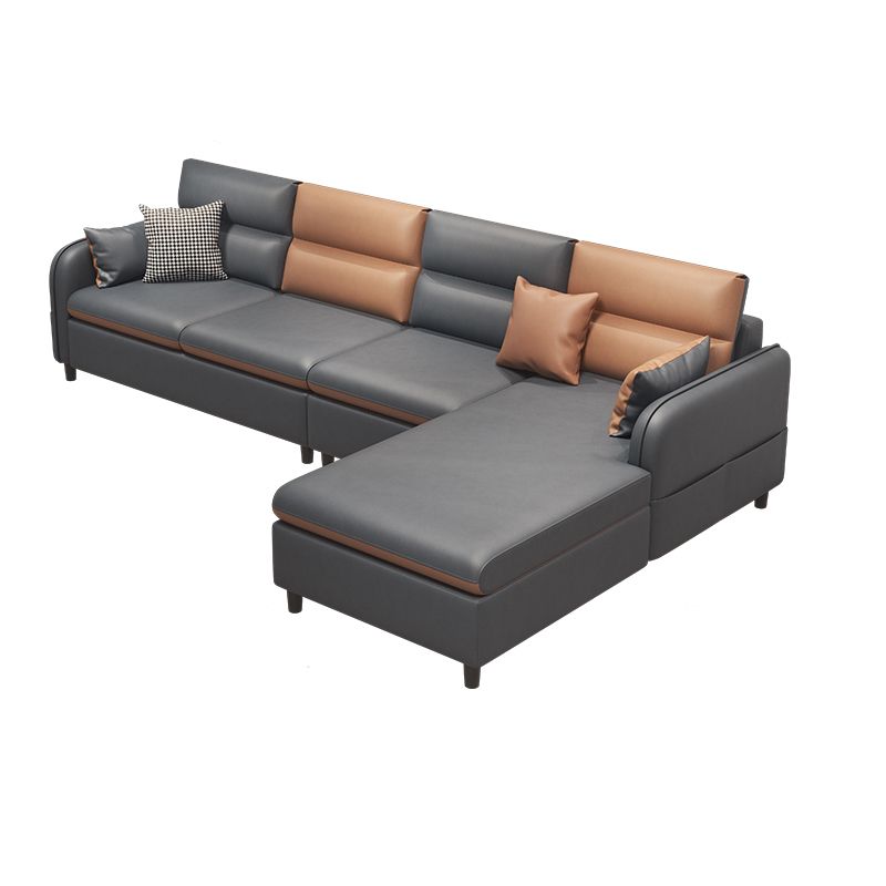 Stain Resistan Faux Leather Square Arm Sectional with Pillowed Back Cushions for Apartment Clearhalo 'furn' 'furn_sectionals' 'Furniture' 'furniture_sectionals' 'kitchen' 'kitchen_sectionals' 'Living Room Furniture' 'Sectionals' 1200x1200_1b934056-954d-44b8-8dec-427c7d09b446