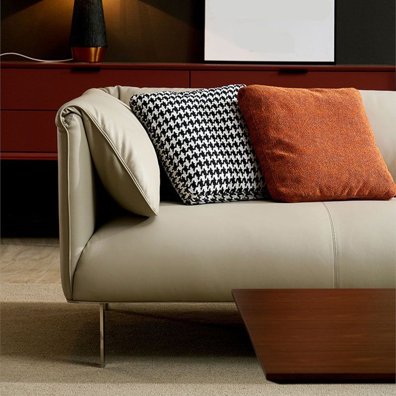 Sofá de cuero modernismo en sofá de brazo de esmoquin de color caqui con 3 almohadas