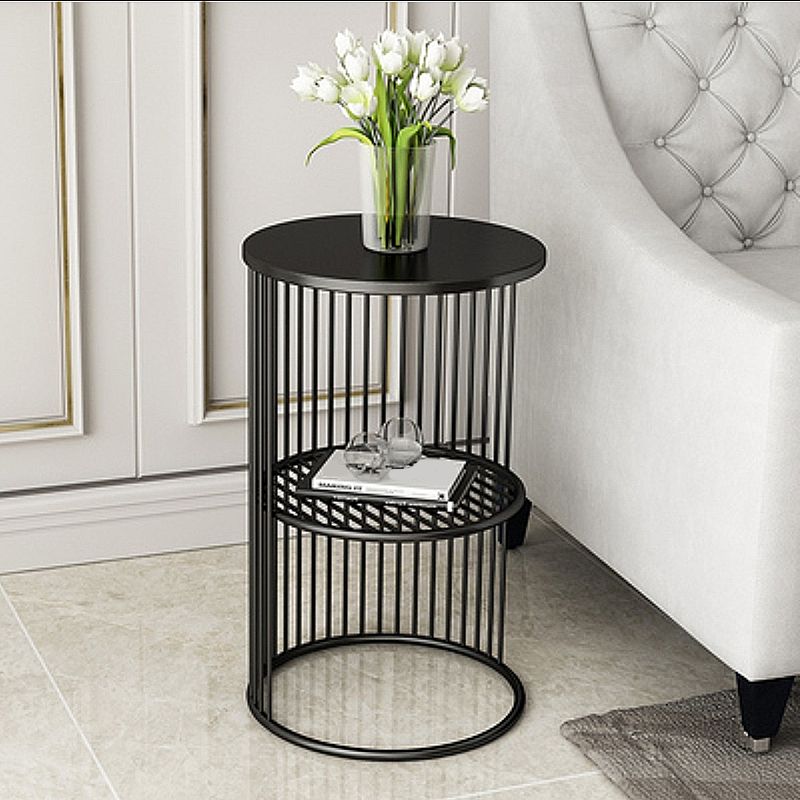 21.65" Tall Mid-century Side End Table Metal Frame Round Sofa Side Accent Table