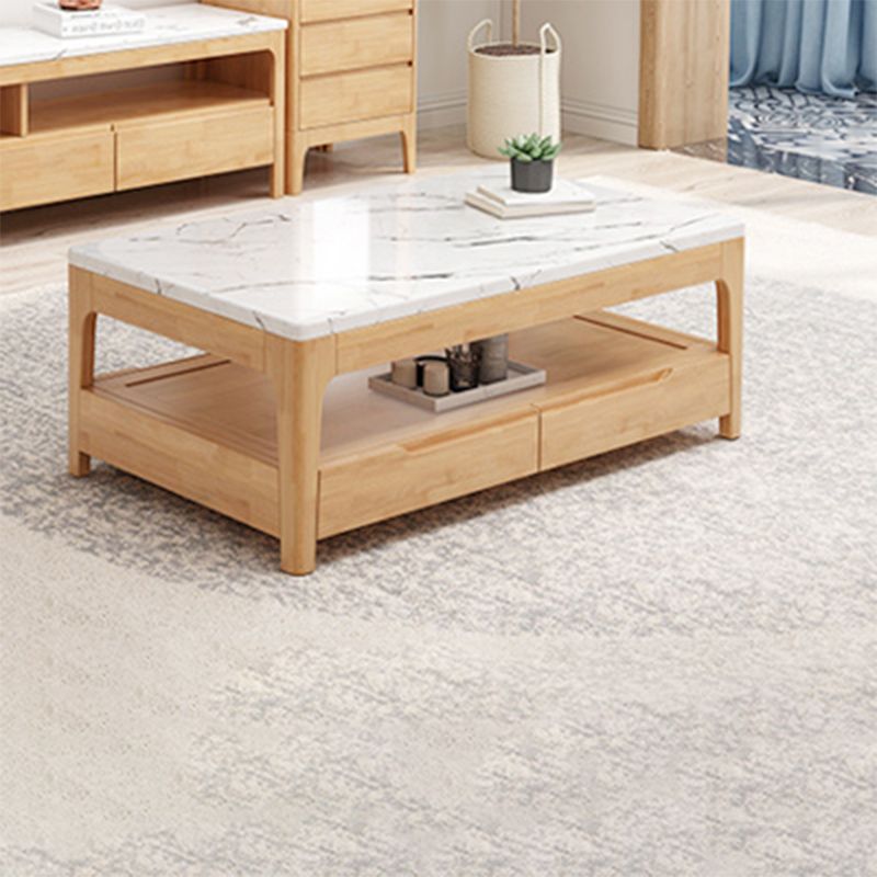 Tavolino in legno a 4 gambe rettangolari a 4 gambe con rack di stoccaggio