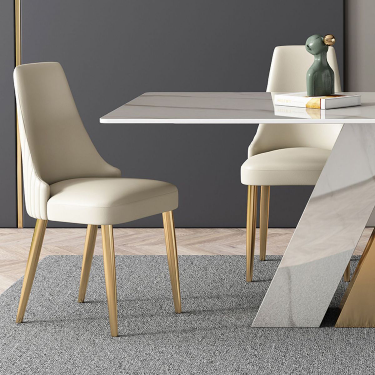 Modern Sintered Stone Table Set of 5 with Rectangle Table Dining Set with White PU Leather Chairs Clearhalo 'Dining Room Sets' 'Dining Tables & Seating' 'dining_room_set' 'furn' 'furn_dining_room_set' 'Furniture' 'furniture_dining_room_set' 'Kitchen & Dining Furniture' 'kitchen&dining_furn' 'kitchen' 1200x1200_1b9aa5af-509c-4156-9e30-851278323cd8