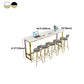 Contemporary Bar Dining Table Rectangle Bar Table with Trestle Base in Gold Clearhalo 'Bar Furniture' 'Bar Tables' 'bar_tables' 'furn' 'furn_bar_tables' 'Furniture' 'furniture_bar_tables' 'Kitchen & Dining Furniture' 1200x1200_1b9d22ab-f026-4cf3-8485-6da647925949