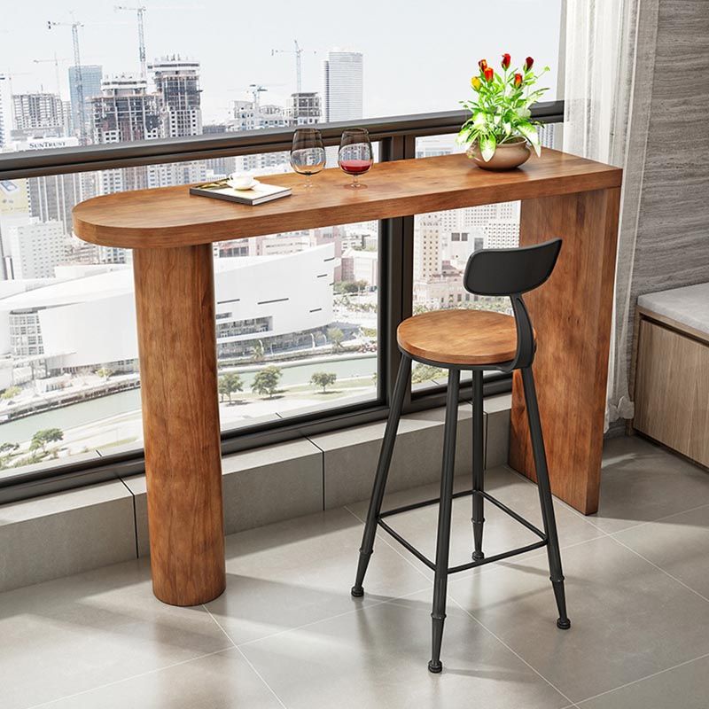 Irregular Shape Pine Wood Top Bar Table Modern Bar Table with Double Pedestal Clearhalo 'Bar Furniture' 'Bar Tables' 'bar_tables' 'furn' 'furn_bar_tables' 'Furniture' 'Kitchen & Dining Furniture' 1200x1200_1b9f886b-215e-4221-82d2-3bae2577fc58