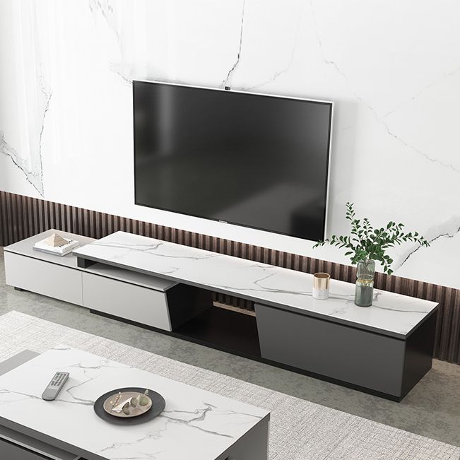 Soporte de televisión de esquina contemporáneo de 70 " / 90", gabinete de televisión de madera diseñado en gris