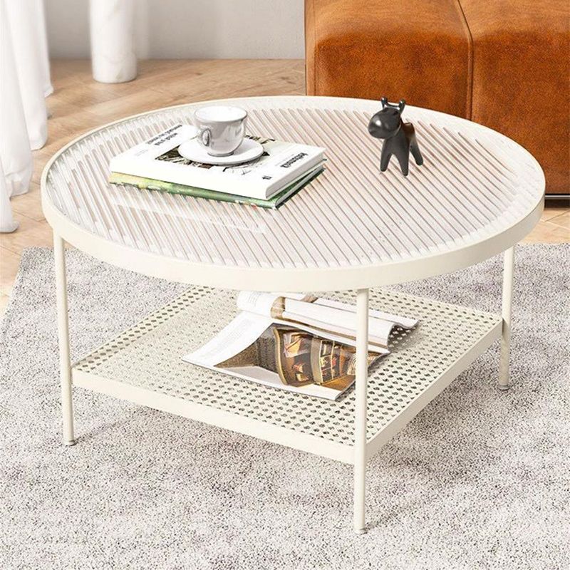 Salontafel met 4 poten, koffiecocktailtafel met glazen blad en plank