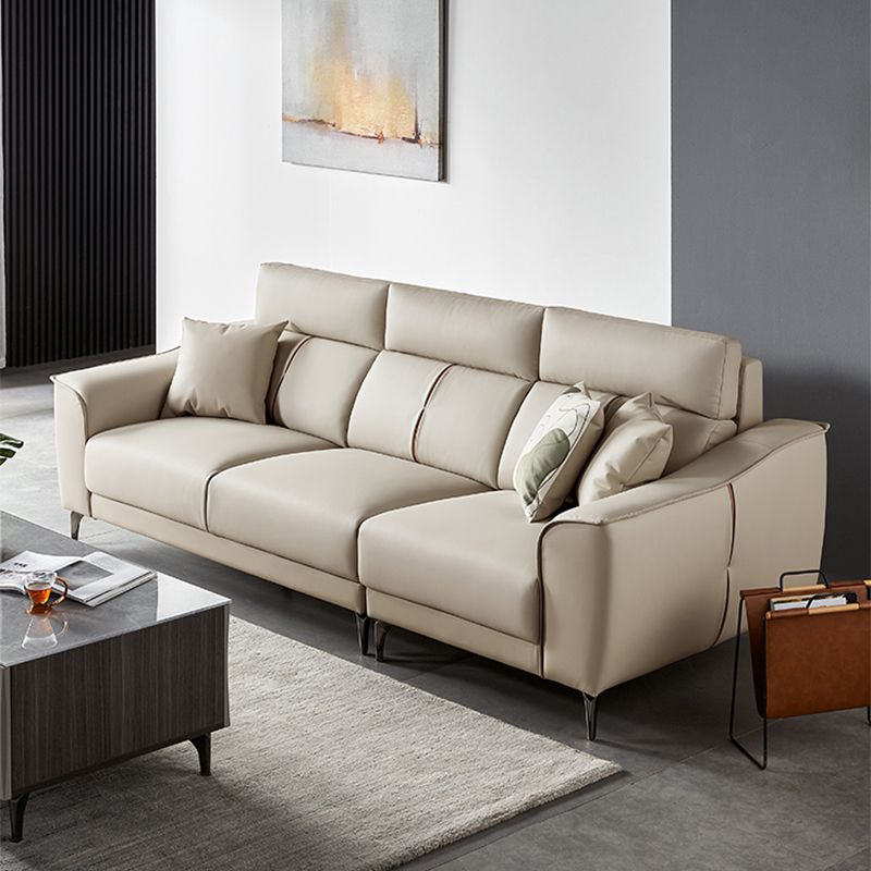 コンテンポラリースタイルのフェイクレザーソリッドカラー縫製枕バックソファ