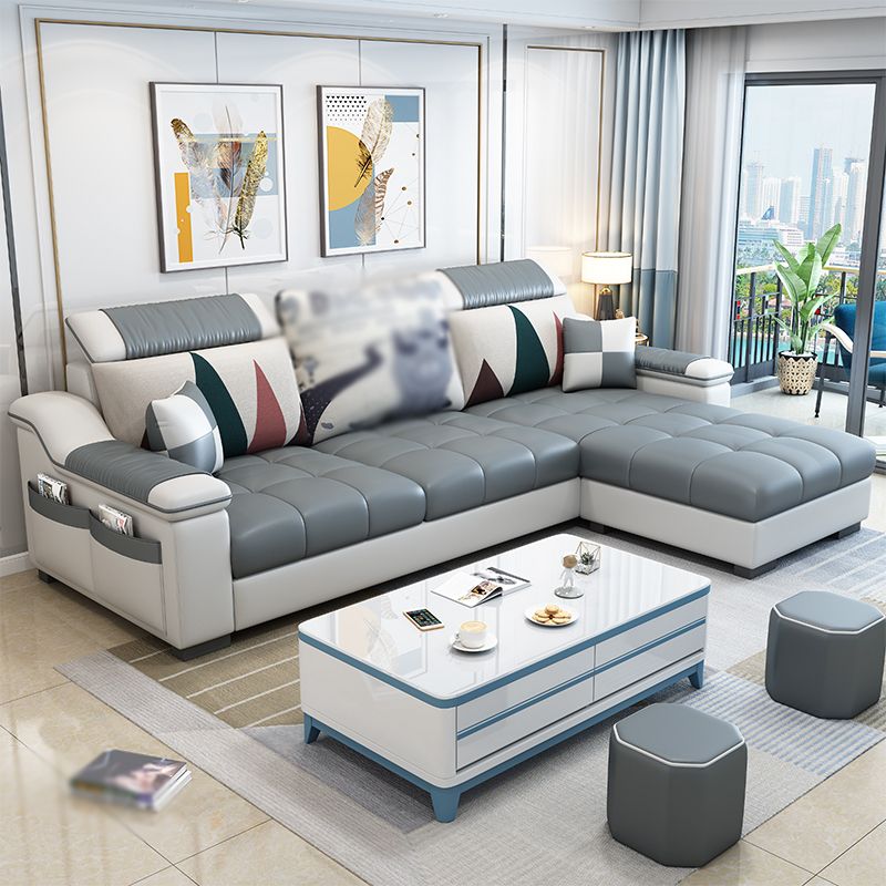 Sloped Arms Pillowed Back Cushions Storage Sectional Sofa with Chaise Clearhalo 'furn' 'furn_sectionals' 'Furniture' 'furniture_sectionals' 'kitchen' 'kitchen_sectionals' 'Living Room Furniture' 'Sectionals' 1200x1200_1baa9abc-bb46-4d52-aa22-b2e4c01c3c9c