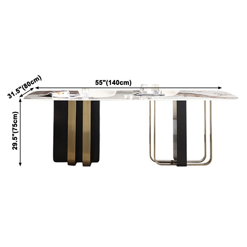 Luxury Sintered Stone Top Dining Table Rectangle Table with Double Pedestal in Black and Gold Clearhalo ' dining_table' 'Dining Tables & Seating' 'Dining Tables' 'furn' 'furn_dining_table' 'Furniture' 'furniture_dining_table' 'Kitchen & Dining Furniture' 'kitchen&dining_furn' 'kitchen' 'kitchen_dining_table' 1200x1200_1badd3a9-0bb9-4fce-a86b-1cab65823b96
