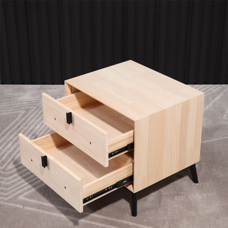 Comodino in legno o tavolo da fine, tavolo da notte alto 18,5 "con 4 gambe e 2 cassetti