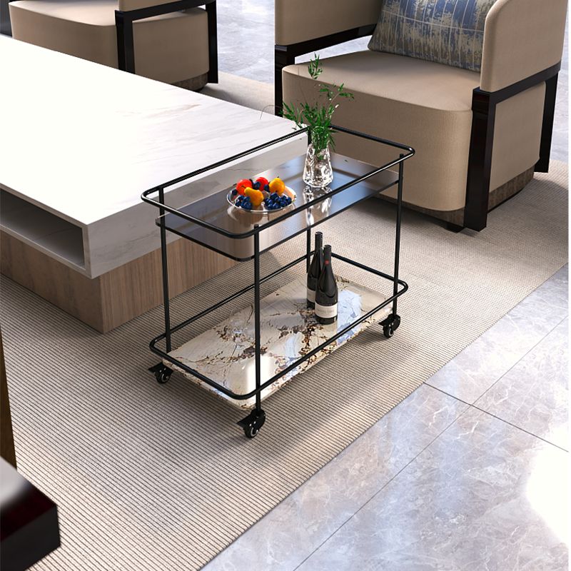 Modern Glass Top End Table with Casters Rectangular 25.6" W Shelf Included Side Table Clearhalo 'Coffee & Accent Tables' 'End & Side Tables' 'end_side_tables' 'furn' 'furn_end_side_tables' 'Furniture' 'Living Room Furniture' 1200x1200_1bbd6aea-7c11-48d5-951e-61b1bec05607