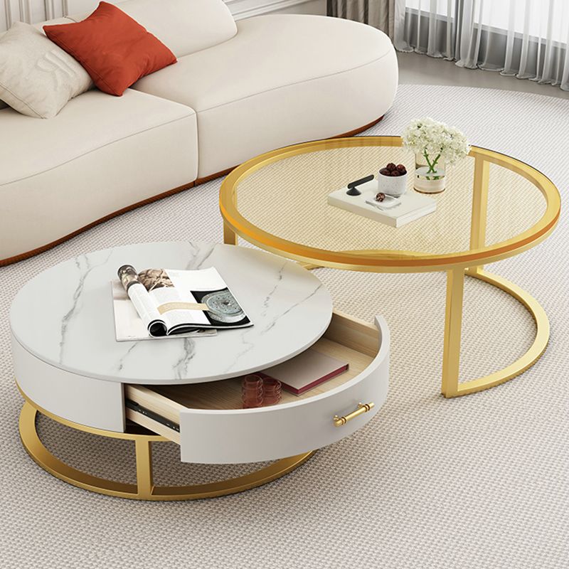 Gold Glass Top Coffee Table Set Frame Cocktail Table with Drawers Clearhalo 'Coffee & Accent Tables' 'Coffee Tables' 'coffee_tables' 'furn' 'furn_coffee_tables' 'Furniture' 'Living Room Furniture' 1200x1200_1bbf8ff8-e4d0-4eaa-9423-1b0d593e8aaa