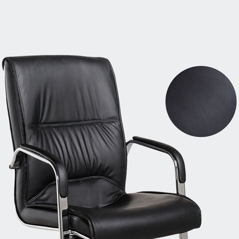 Modern Style Office Chair Black Leather No Wheels Fixed Arm Chair Clearhalo 'furn' 'furn_office_chair' 'Furniture' 'Office Chairs' 'Office Furniture' 'office_chair' 1200x1200_1bc10138-6c7a-4f18-ab6b-90f741027ce0