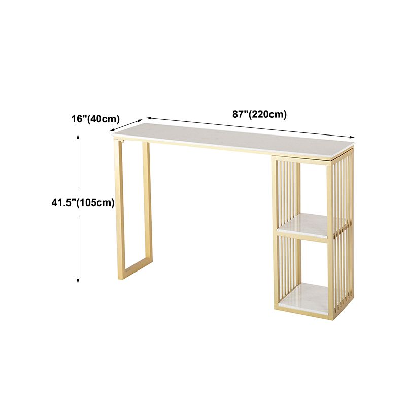 Glam Rectangle Bar Dining Table White Faux Marble Top Iron Indoor Bistro Table with Shelf Clearhalo 'Bar Furniture' 'Bar Tables' 'bar_tables' 'furn' 'furn_bar_tables' 'Furniture' 'furniture_bar_tables' 'Kitchen & Dining Furniture' 1200x1200_1bc222a8-b995-4a73-a3d2-343c8af74e77