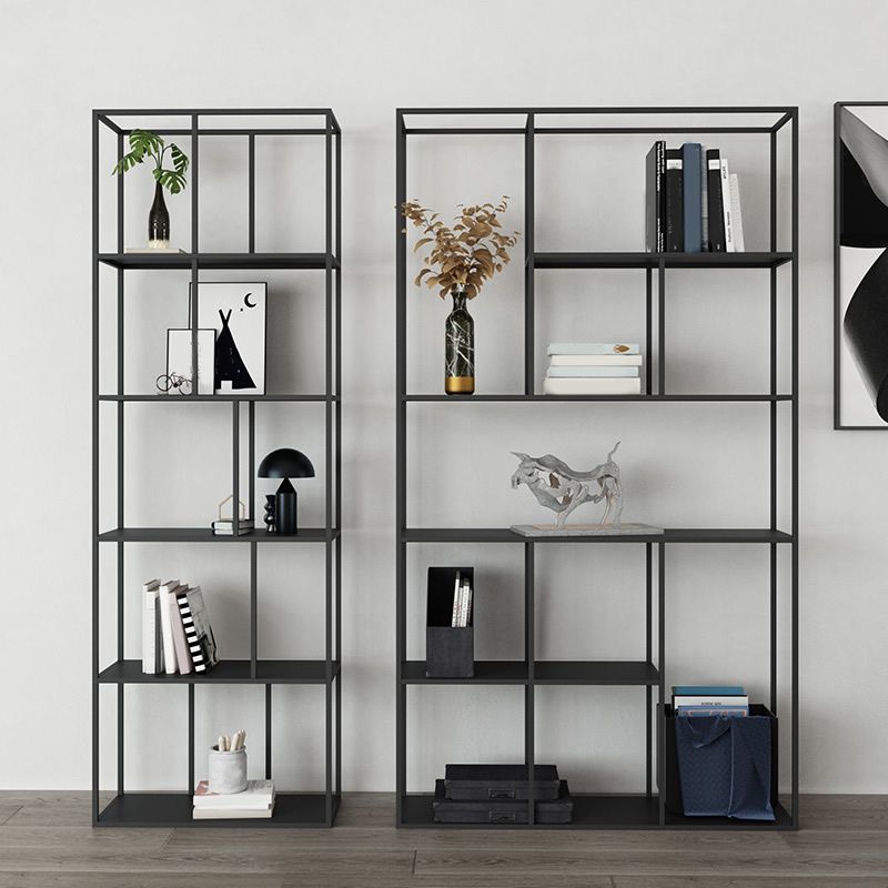 Modern Style Open Back Bookcase Metal Frame Bookshelf in Black