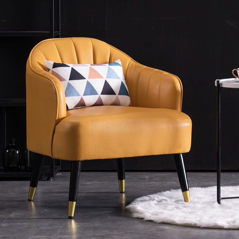 Faux Leather 24.8"Wide Sloped Arms Solid Color Barrel Chair with Basic Four Legs Clearhalo 'Accent Chairs' 'accent_chairs' 'Chairs & Seating' 'furn' 'furn_accent_chairs' 'Furniture' 'furniture_accent_chairs' 'Living Room Furniture' 1200x1200_1bc4bbb5-70fe-4ee8-9842-d55920fbd129