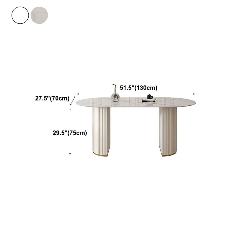 Modern Oval Dining Table Stone and Metal Double Pedestal Dining Table in White Clearhalo 'Dining Tables & Seating' 'Dining Tables' 'dining_table' 'furn' 'furn_dining_table' 'Furniture' 'furniture_dining_table' 'Kitchen & Dining Furniture' 1200x1200_1bc587aa-4b19-44a9-b002-7f38eb7d038e