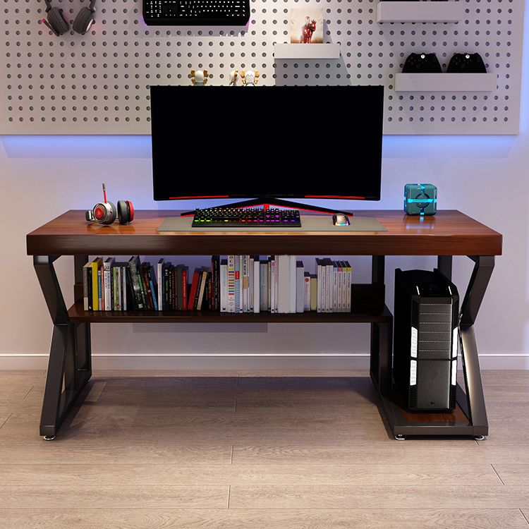 Mesa de oficina de dormitorio rectángulo escritorio de escritura de madera maciza con estantes