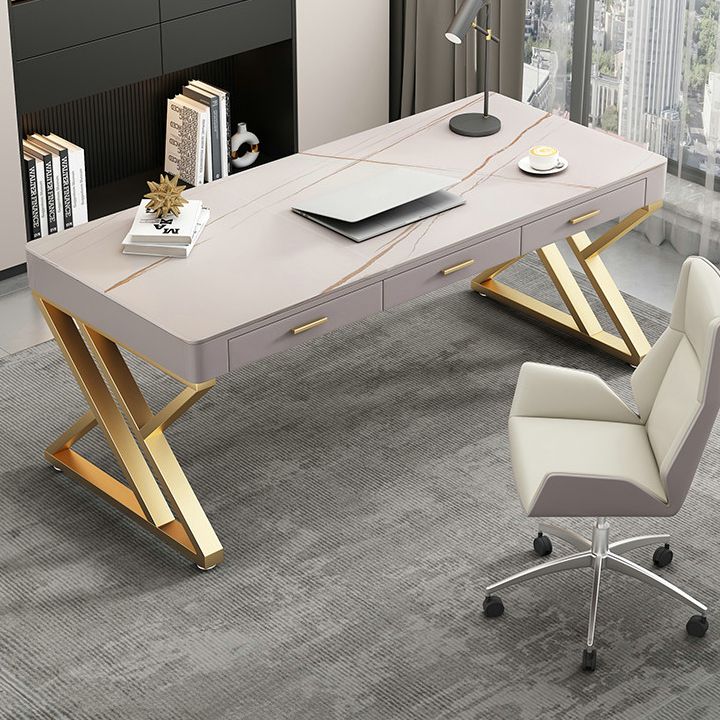 29.25 "H Classic Glam Office Desk Curved Shape Stone Writing Desk