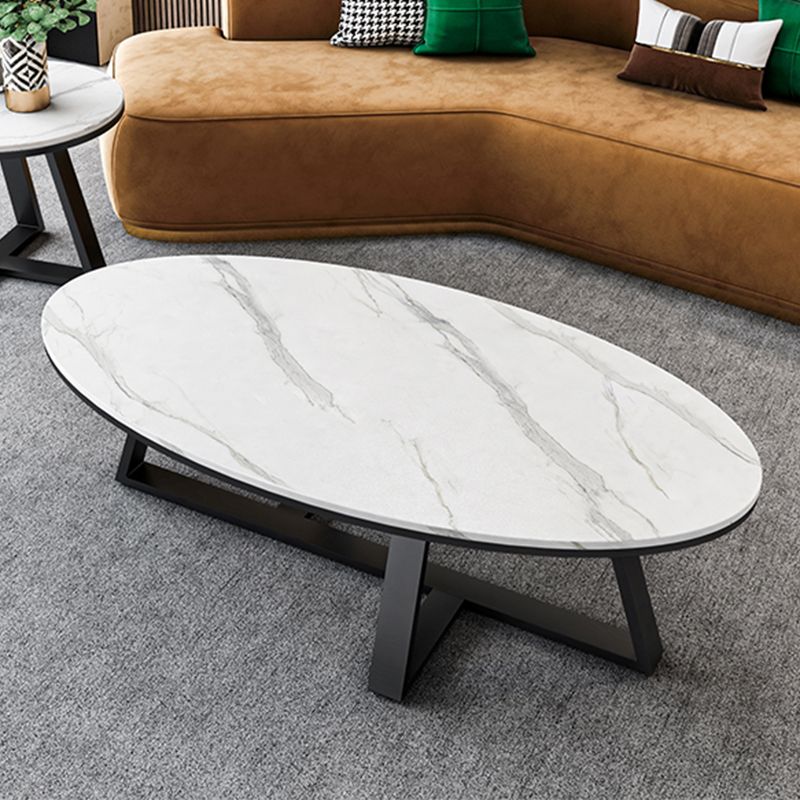 Slate Top Glam Cross Legs Coffee Table Oval Coffee Cocktail Table Clearhalo 'Coffee & Accent Tables' 'Coffee Tables' 'coffee_tables' 'furn' 'furn_coffee_tables' 'Furniture' 'Living Room Furniture' 1200x1200_1bc9f08c-18f0-4195-a895-074937160813