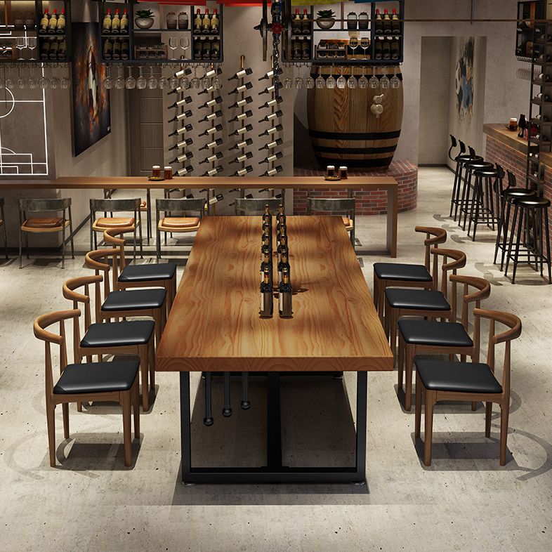 Mesa de comedor de comedor de madera sólida de pino mesa de comedor rectangular con base de caballete