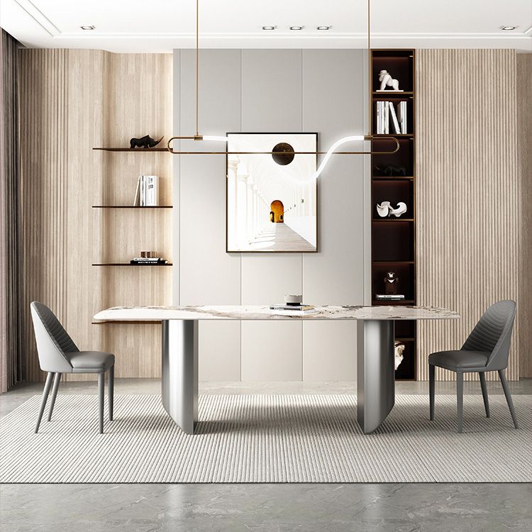 Industrial Rectangle Dining Table Sintered Stone Table with Metal Legs for Kitchen Clearhalo 'Dining Tables & Seating' 'Dining Tables' 'dining_table' 'furn' 'furn_dining_table' 'Furniture' 'Kitchen & Dining Furniture' 1200x1200_1bcad14b-1d46-4599-a8e3-d058a83e52e1