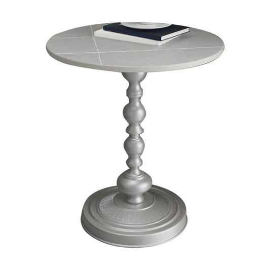 Modern Pedestal Corner Table Round Slate Side End Table for Living Room