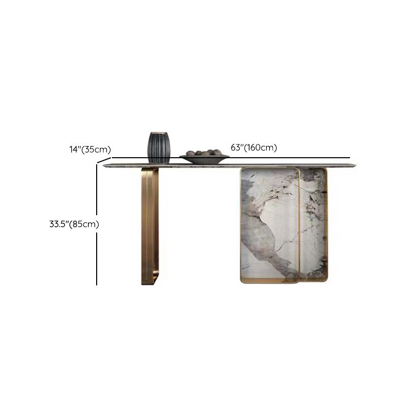 14 inch Wide Glam Accent Table Rectangle Stone Console Table for Hall