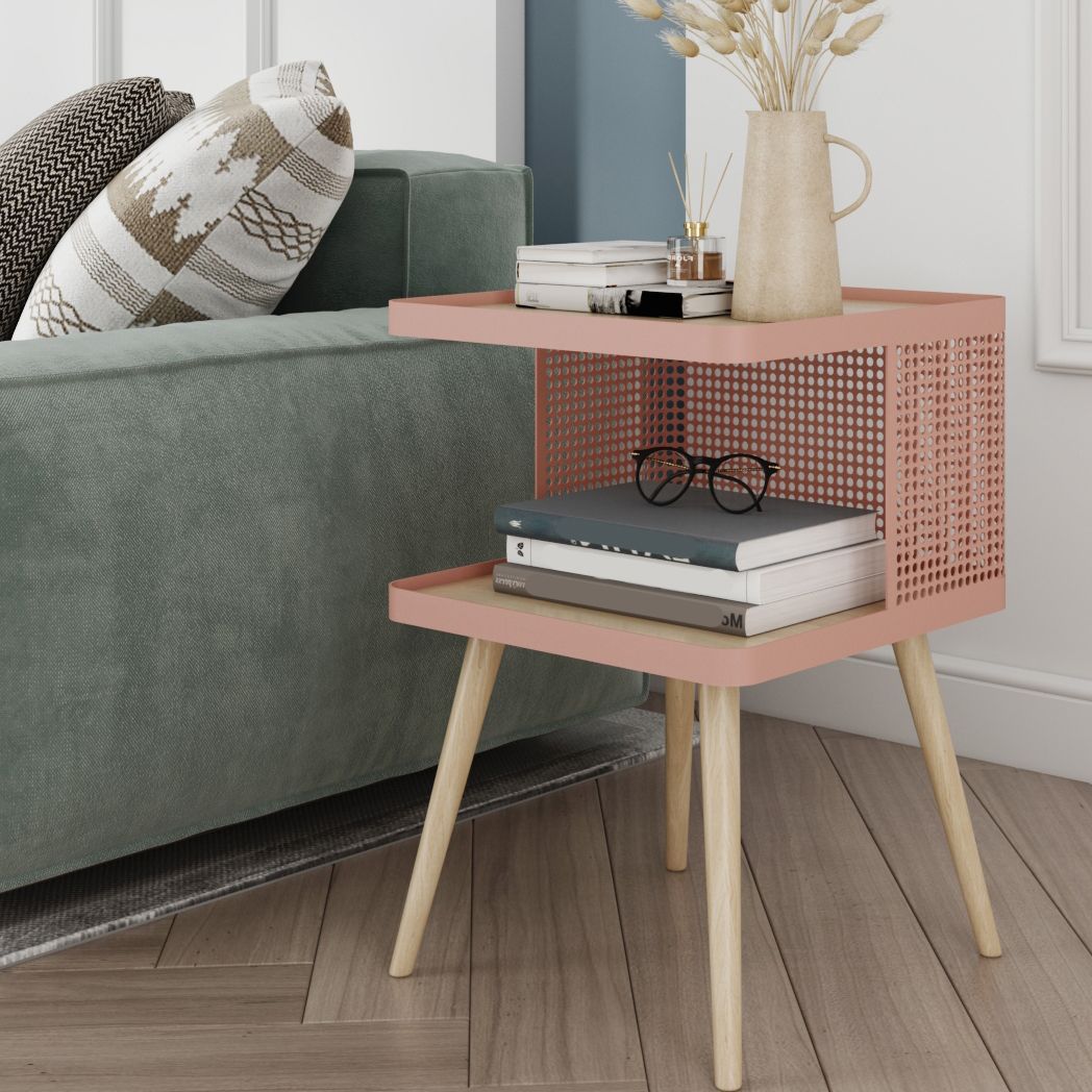 Tavolo da 20 "H Accento Night Standle in legno di perle e tavolo da notte in metallo scaffale inferiore