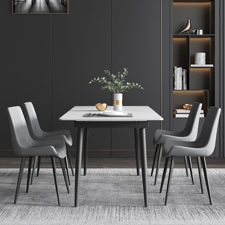 Rectangle Industrial Dining Room Table White Sintered Stone Table with 4 Black Legs Clearhalo ' dining_table' 'Dining Tables & Seating' 'Dining Tables' 'furn' 'furn_dining_table' 'Furniture' 'furniture_dining_table' 'Kitchen & Dining Furniture' 'kitchen&dining_furn' 'kitchen' 'kitchen_dining_table' 1200x1200_1bd1a85b-dfb3-445b-87b8-6f1e6eaa5076