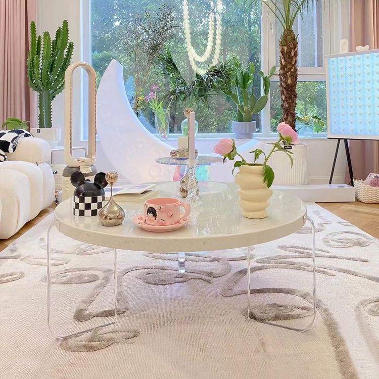 Contemporary Round Terrazzo Coffee Table in White Acrylic Legs 1 Single Cocktail Table Clearhalo 'Coffee & Accent Tables' 'Coffee Tables' 'coffee_tables' 'furn' 'furn_coffee_tables' 'Furniture' 'Living Room Furniture' 1200x1200_1bd1ee0f-71a1-4423-b001-63ab061a89d9