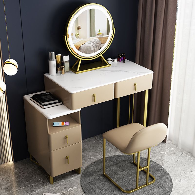 Glam Stone Vanity Table with 4 Storage Drawers 15.74" Wide Makeup Table Clearhalo 'Bedroom Furniture' 'furn' 'furn_makeup_vanities' 'Furniture' 'Makeup Vanities' 'makeup_vanities' 1200x1200_1bdb77b1-2226-4129-b3e4-5356f2580ed8