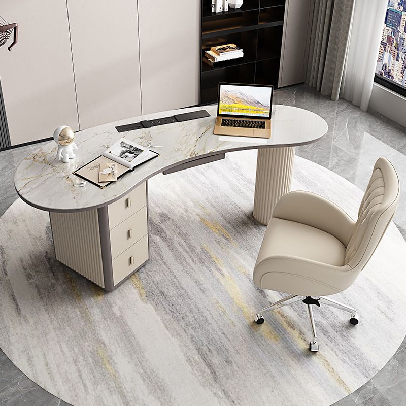 Glam Executive Desk Pedestal 3-drawer Cable Management Office Desk Clearhalo 'furn' 'furn_office_desk' 'Furniture' 'Office Desks' 'Office Furniture' 'office_desk' 1200x1200_1bdea233-d9b1-49b1-81aa-2647c377963f