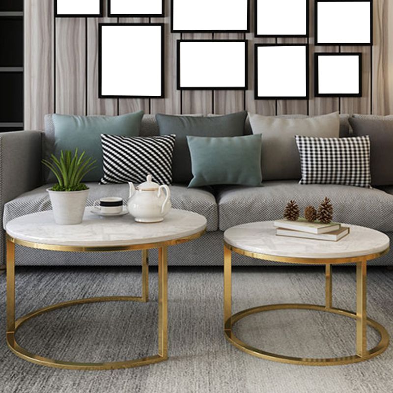 Frame Glam Simple Coffee Table Marble Round Cocktail Table Set Clearhalo 'Coffee & Accent Tables' 'Coffee Tables' 'coffee_tables' 'furn' 'furn_coffee_tables' 'Furniture' 'Living Room Furniture' 1200x1200_1be14076-7681-45d9-b340-8687bdd0be5e