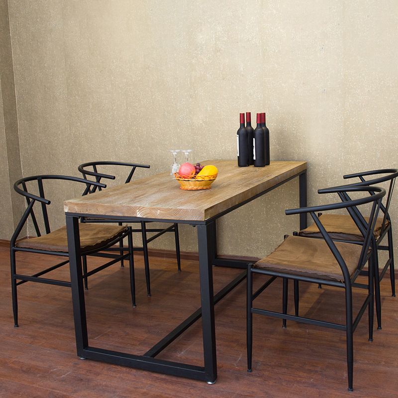 Modern Matte Brown Dining Set with Metal Chairs 1/2/5 Pieces Solid Wood Dinette Set