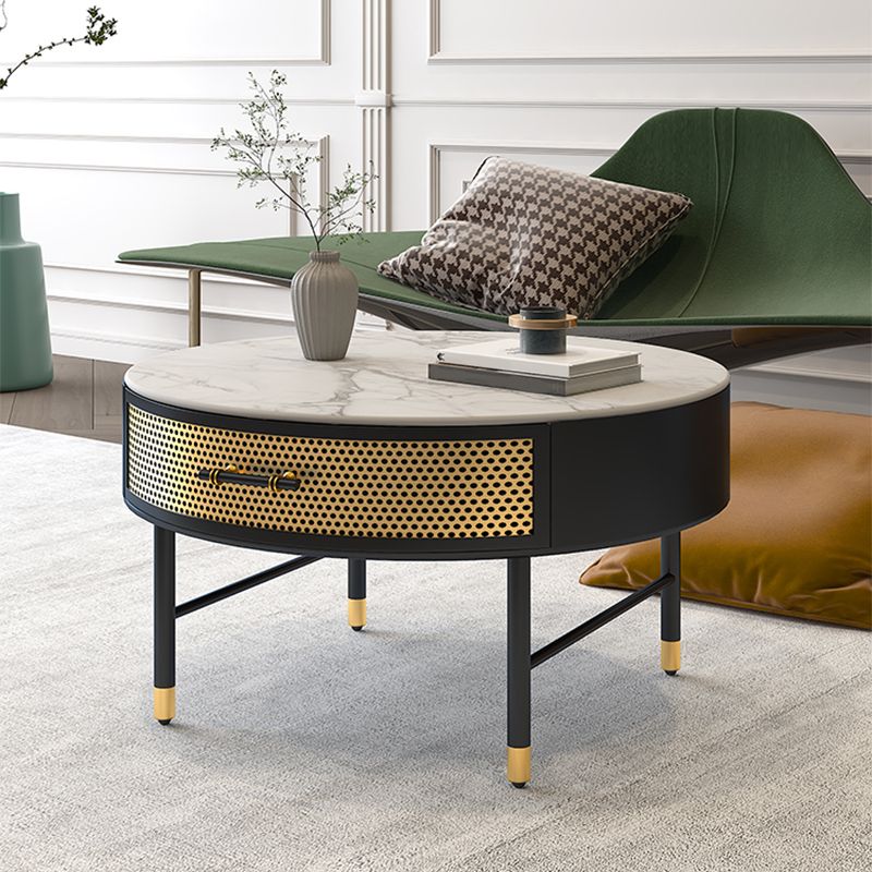 Glam da 17,7 "h tavolino in ardesia rotondo ferro 4 gambe tavolo da cocktail con cassetto