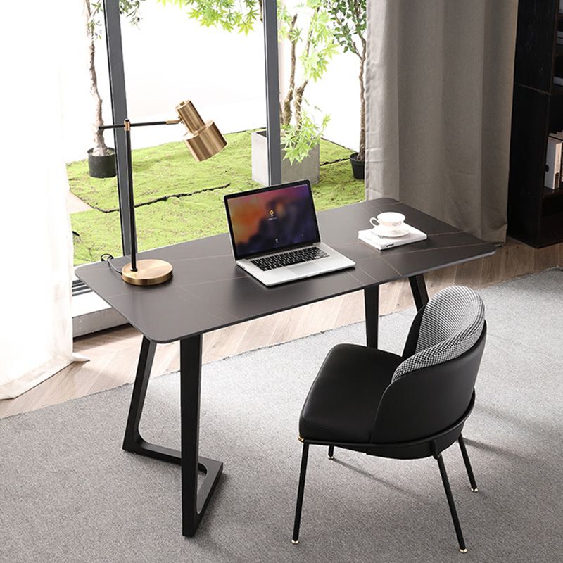 Black Rectangular Office Desk with Black Metal Base Modern Desk Clearhalo 'furn' 'furn_office_desk' 'Furniture' 'Office Desks' 'Office Furniture' 'office_desk' 1200x1200_1be50886-1a47-4fb0-a062-b2b4003c99d2